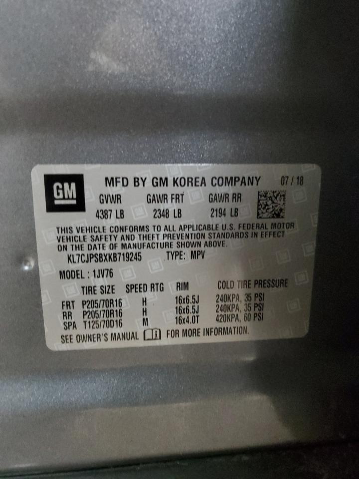 2019 Chevrolet Trax 1Lt VIN: KL7CJPSBXKB719245 Lot: 90219185