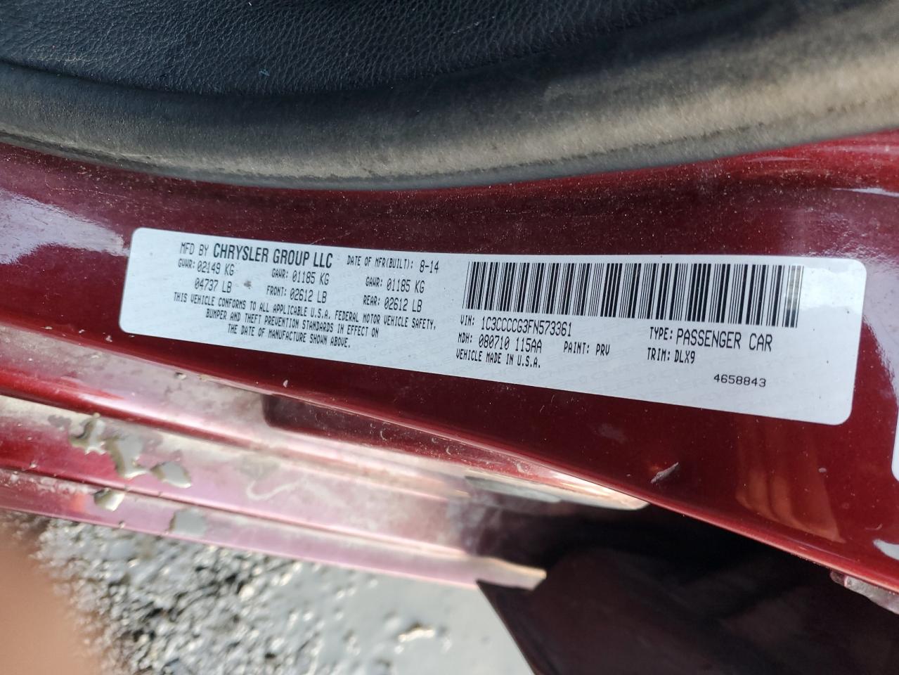 2015 Chrysler 200 C VIN: 1C3CCCCG3FN573361 Lot: 82764295