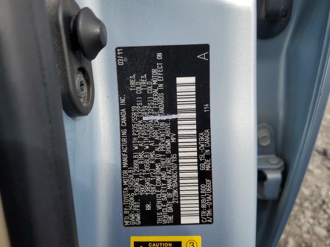 2011 Lexus Rx 350 VIN: 2T2BK1BA0BC107195 Lot: 82417305