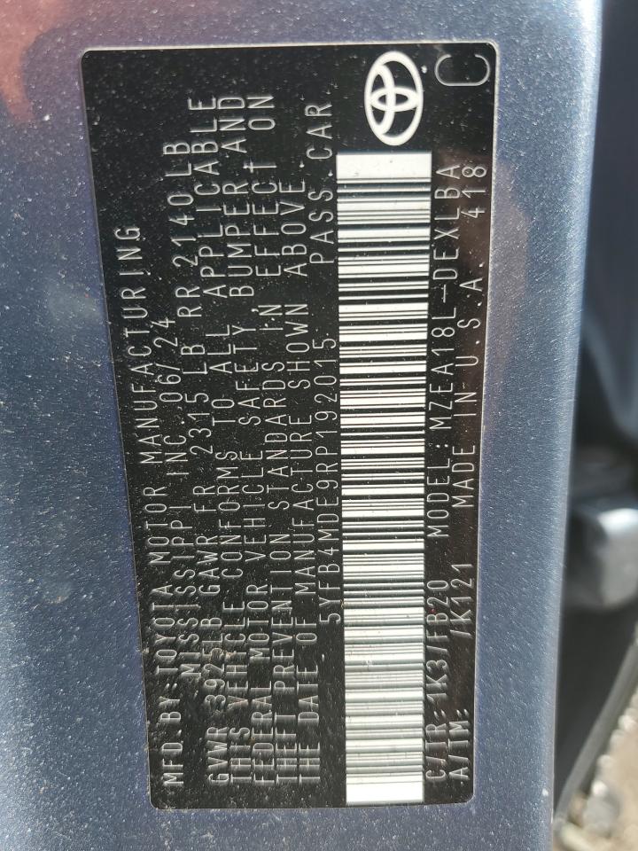 2024 Toyota Corolla Le VIN: 5YFB4MDE9RP192015 Lot: 84575175