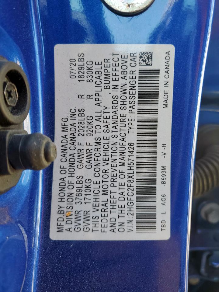 2020 Honda Civic Sport VIN: 2HGFC2F8XLH571426 Lot: 85699575