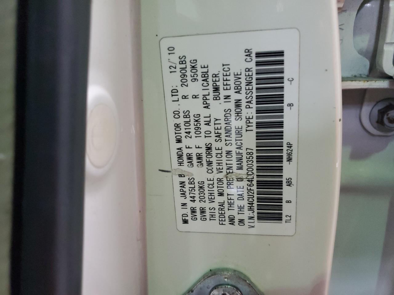 2011 Acura Tsx VIN: JH4CU2F64BC003587 Lot: 85553895