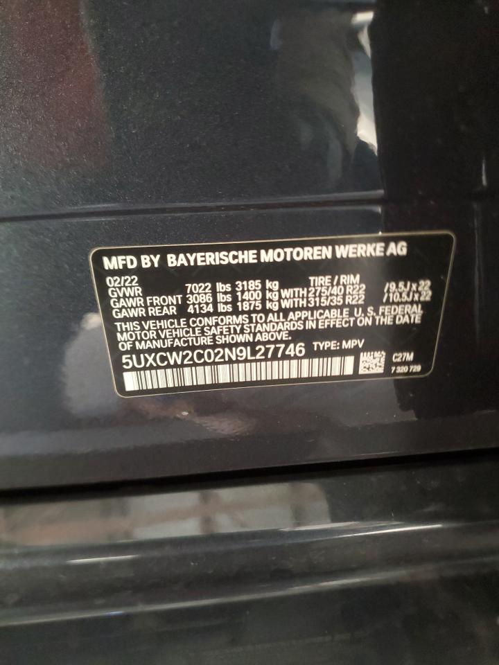 2022 BMW X7 xDrive40I VIN: 5UXCW2C02N9L27746 Lot: 86425045