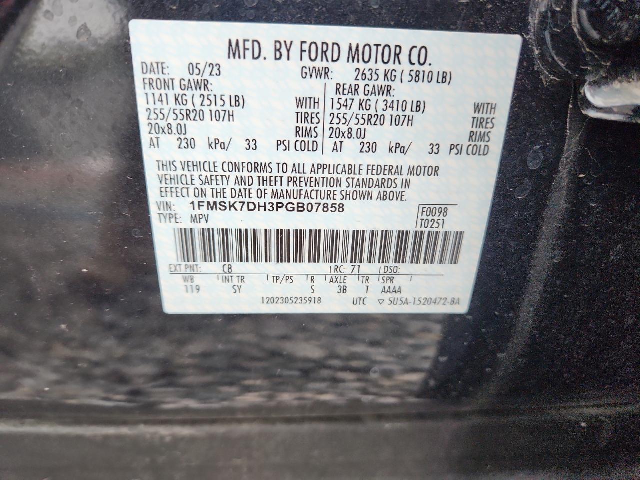 2023 Ford Explorer Xlt VIN: 1FMSK7DH3PGB07858 Lot: 86268285