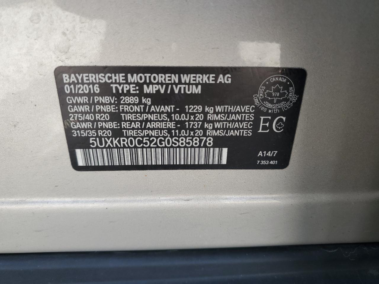 2016 BMW X5 xDrive35I VIN: 5UXKR0C52G0S85878 Lot: 81899405