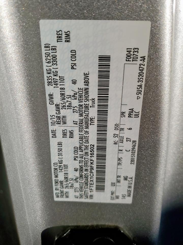 2015 Ford F150 Super Cab VIN: 1FTEX1CP9FKF16502 Lot: 86804935