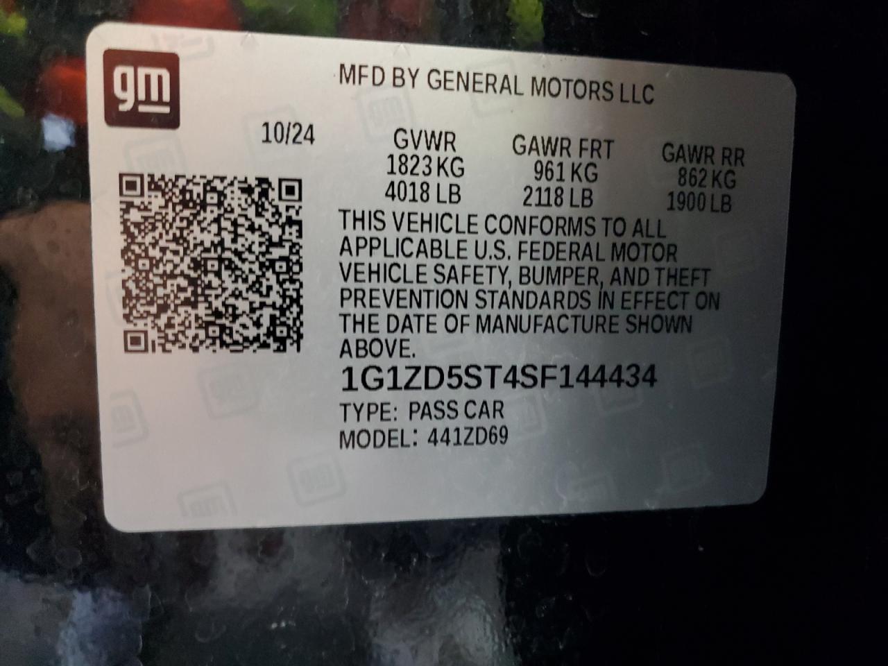 2025 Chevrolet Malibu Lt VIN: 1G1ZD5ST4SF144434 Lot: 89592415