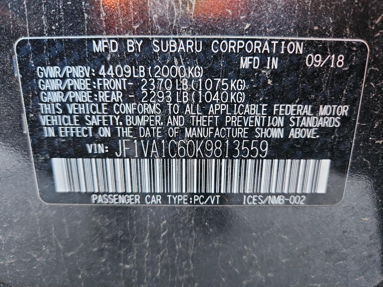 2019 Subaru Wrx Premium VIN: JF1VA1C60K9813559 Lot: 86661975