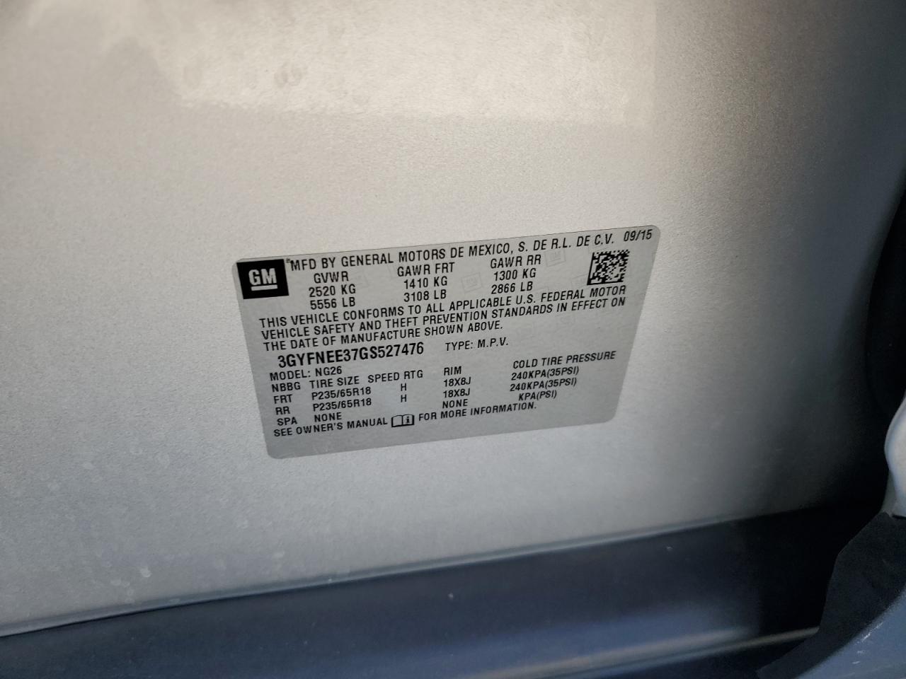 2016 Cadillac Srx Luxury Collection VIN: 3GYFNEE37GS527476 Lot: 84734285