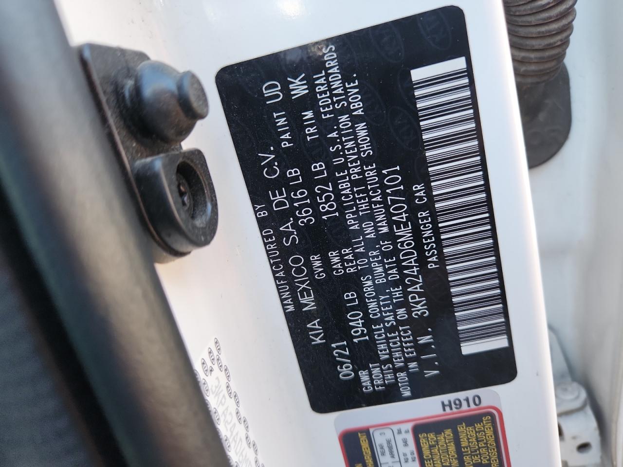 2021 Kia Rio Lx VIN: 3KPA24AD6ME407101 Lot: 87023465