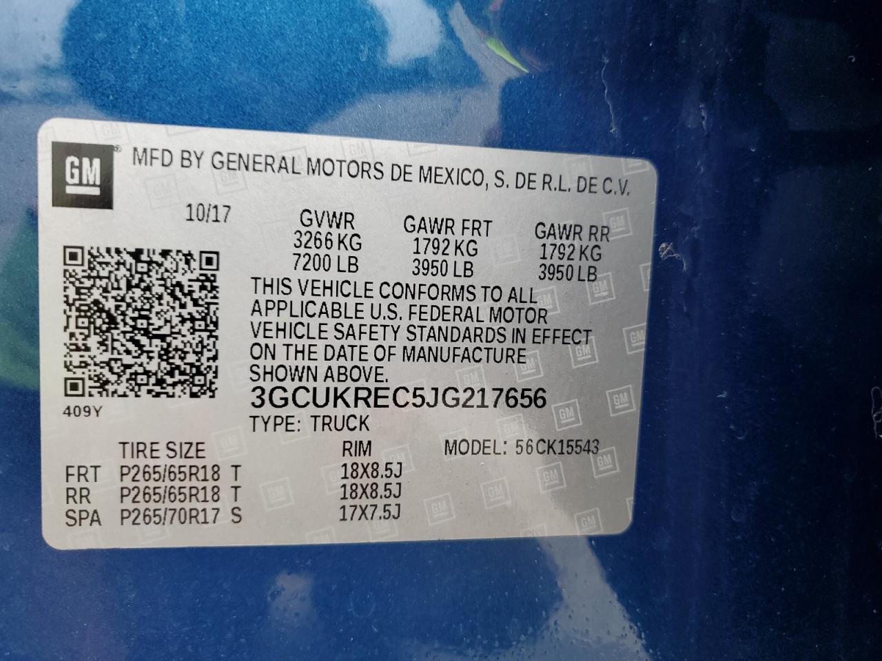 2018 Chevrolet Silverado K1500 Lt VIN: 3GCUKREC5JG217656 Lot: 86154185