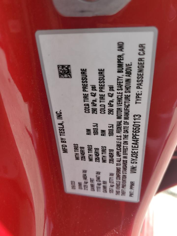 2023 Tesla Model 3 VIN: 5YJ3E1EA4PF650113 Lot: 81934195