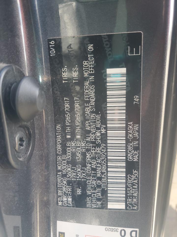 2016 Toyota 4Runner Sr5/Sr5 Premium VIN: JTEBU5JR6G5392479 Lot: 85152285