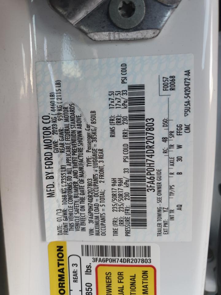 2013 Ford Fusion Se VIN: 3FA6P0H74DR207803 Lot: 82185915