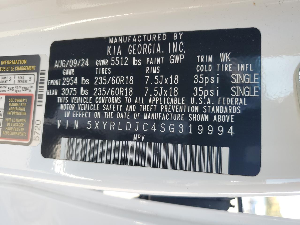 2025 Kia Sorento S VIN: 5XYRLDJC4SG319994 Lot: 84351295