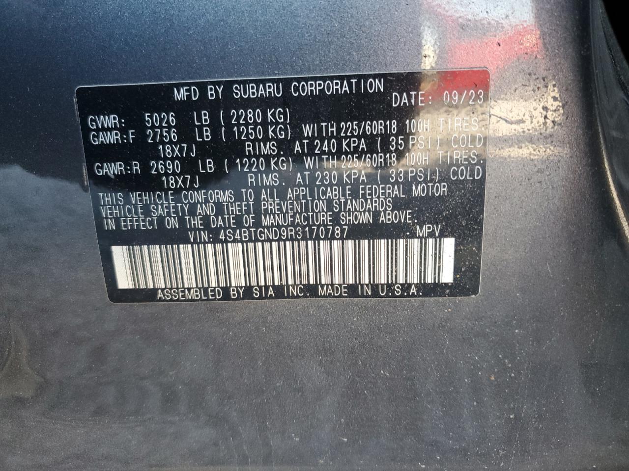 2024 Subaru Outback Limited Xt VIN: 4S4BTGND9R3170787 Lot: 85858395