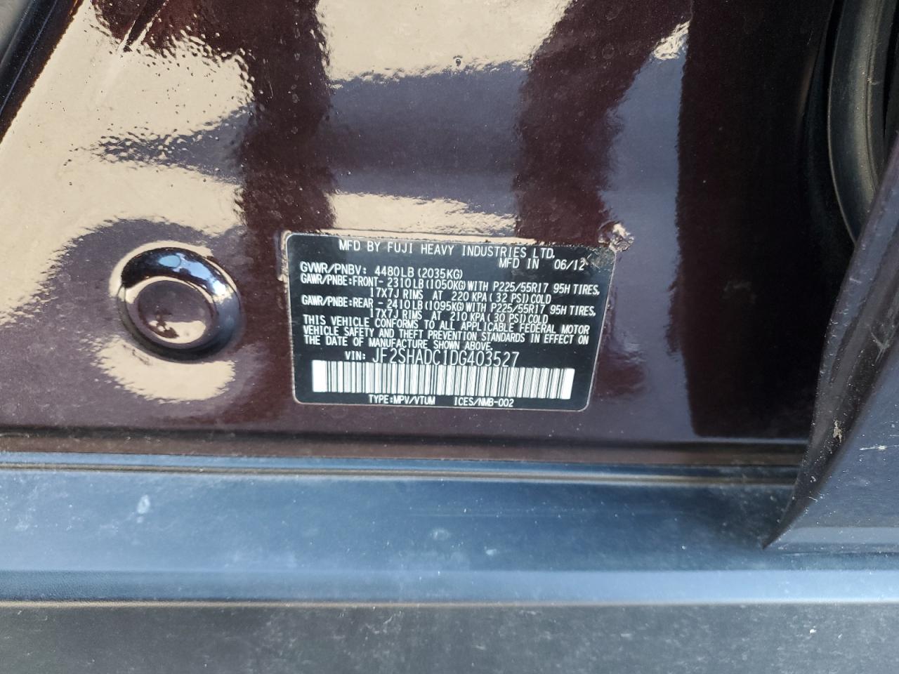 2013 Subaru Forester 2.5X Premium VIN: JF2SHADC1DG403527 Lot: 84025415