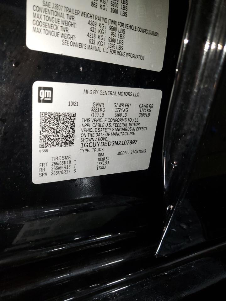 2022 Chevrolet Silverado Ltd K1500 Lt VIN: 1GCUYDED3NZ107897 Lot: 86078645