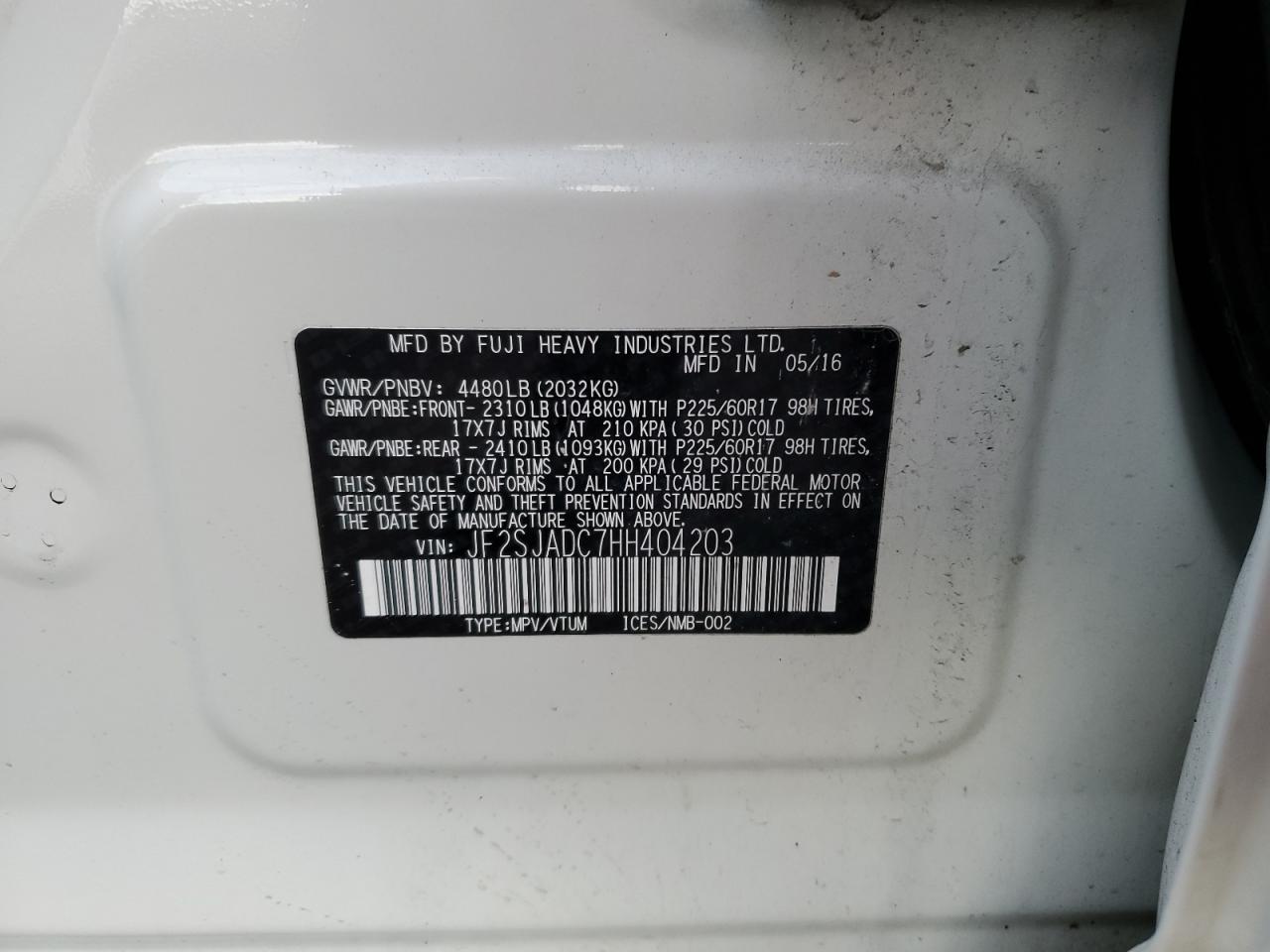 2017 Subaru Forester 2.5I Premium VIN: JF2SJADC7HH404203 Lot: 82600705