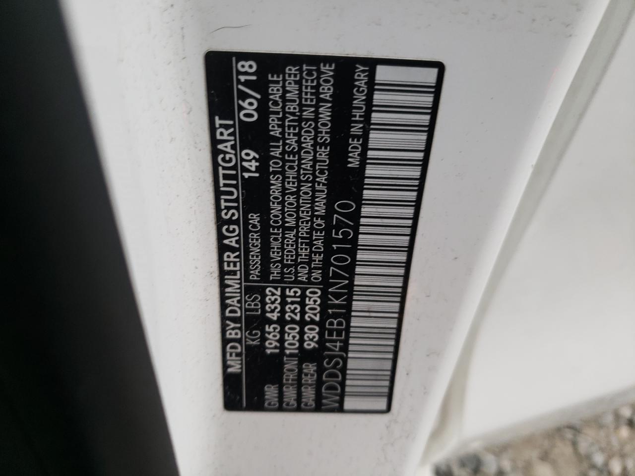 2019 Mercedes-Benz Cla 250 VIN: WDDSJ4EB1KN701570 Lot: 82697935