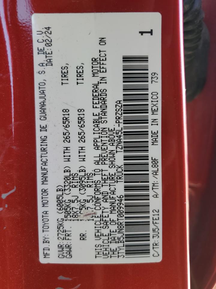 2024 Toyota Tacoma Double Cab VIN: 3TYLB5JN8RT009946 Lot: 80846895