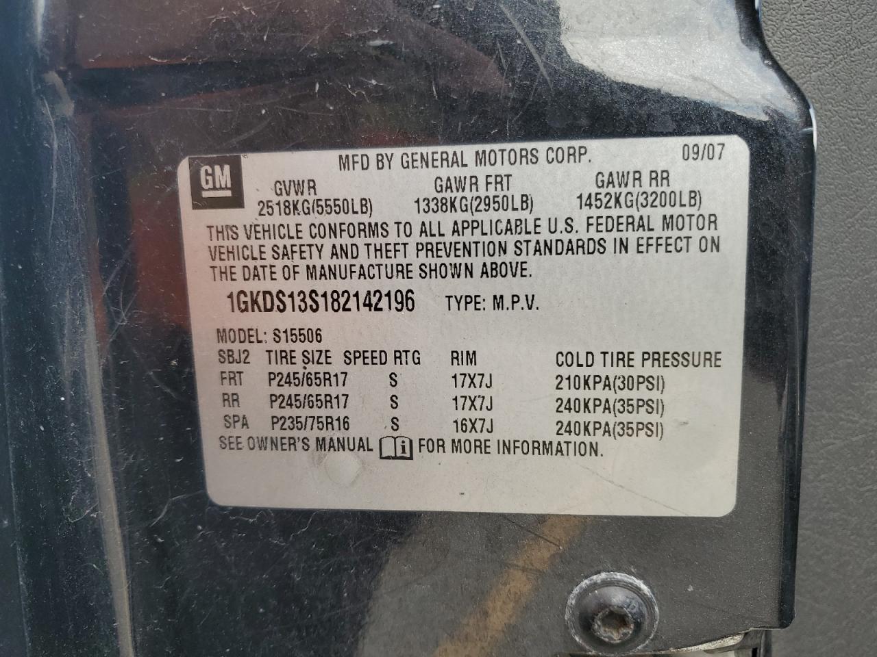 2008 GMC Envoy VIN: 1GKDS13S182142196 Lot: 86267235