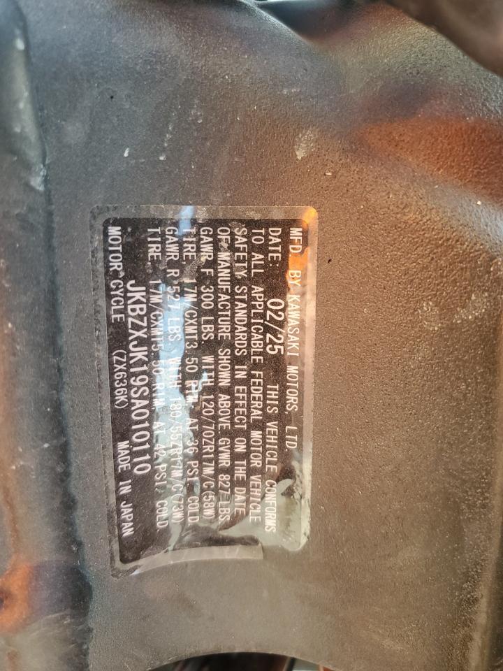 2025 Kawasaki Zx636 K VIN: JKBZXJK19SA010110 Lot: 86881135