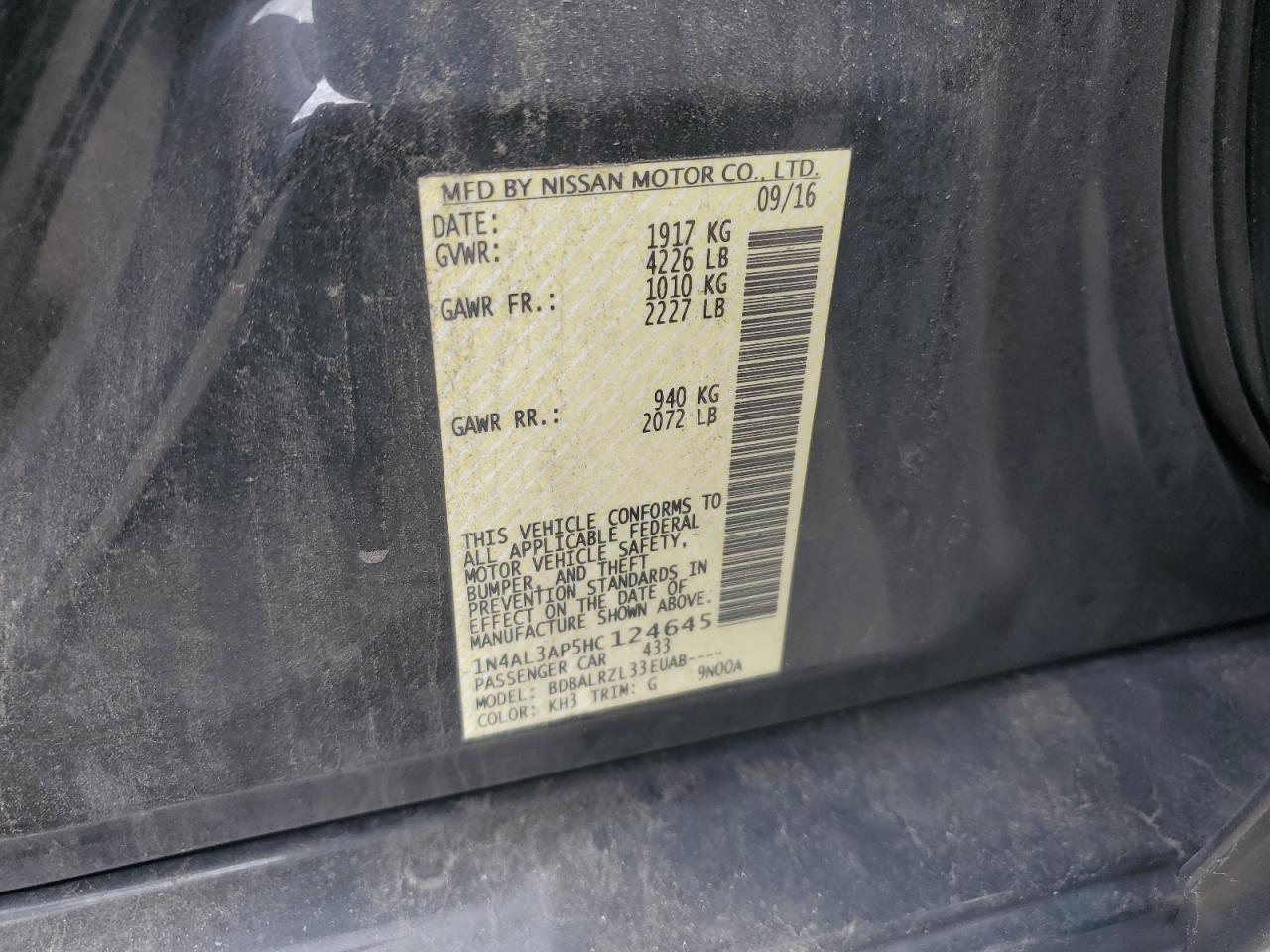 2017 Nissan Altima 2.5 VIN: 1N4AL3AP5HC124645 Lot: 82316545