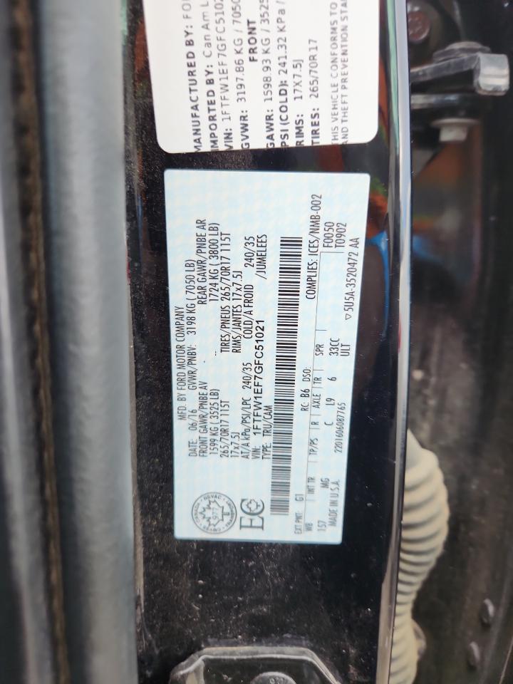 2016 Ford F150 Supercrew VIN: 1FTFW1EF7GFC51021 Lot: 86256845