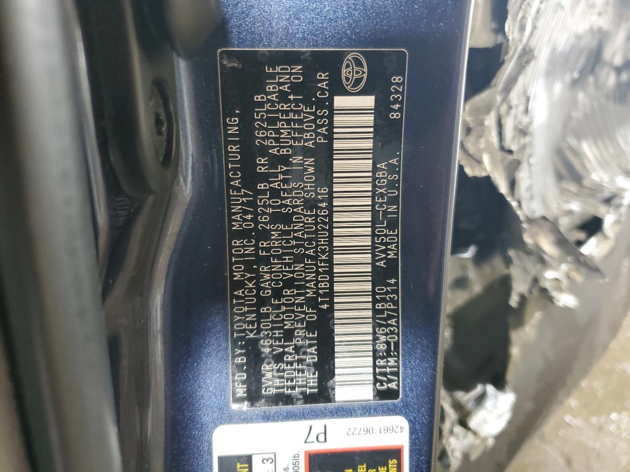 2017 Toyota Camry Hybrid VIN: 4T1BD1FK3HU226416 Lot: 85180495