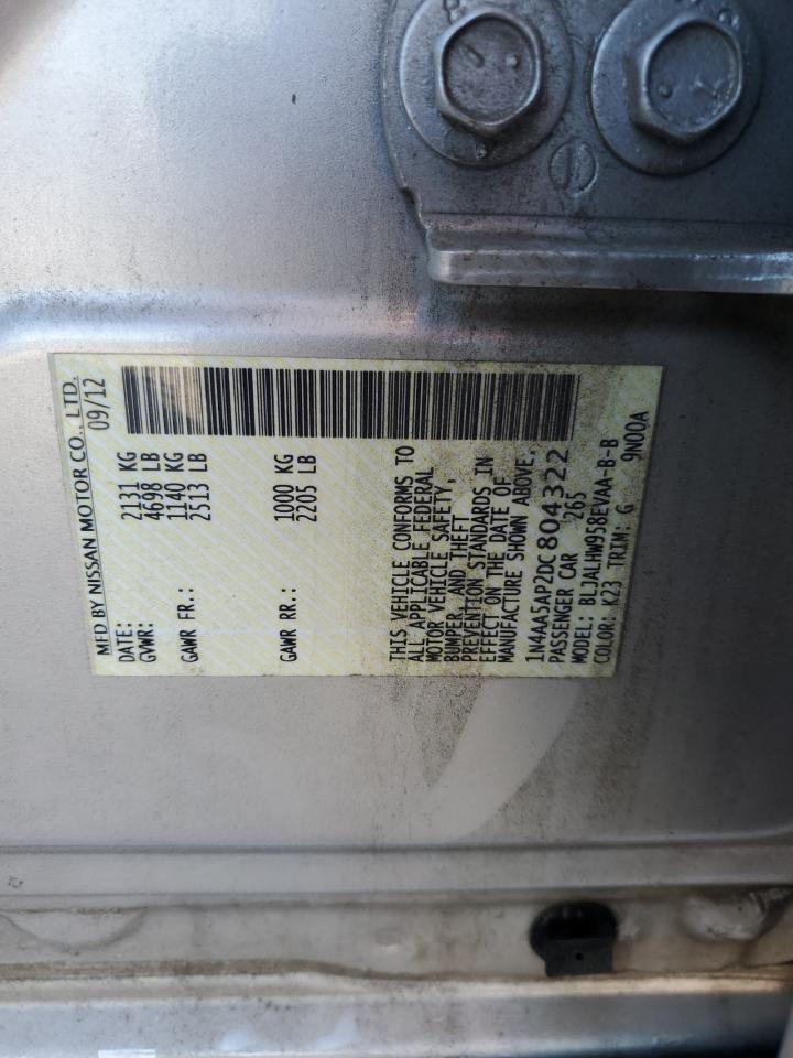 2013 Nissan Maxima S VIN: 1N4AA5AP2DC804322 Lot: 90902335