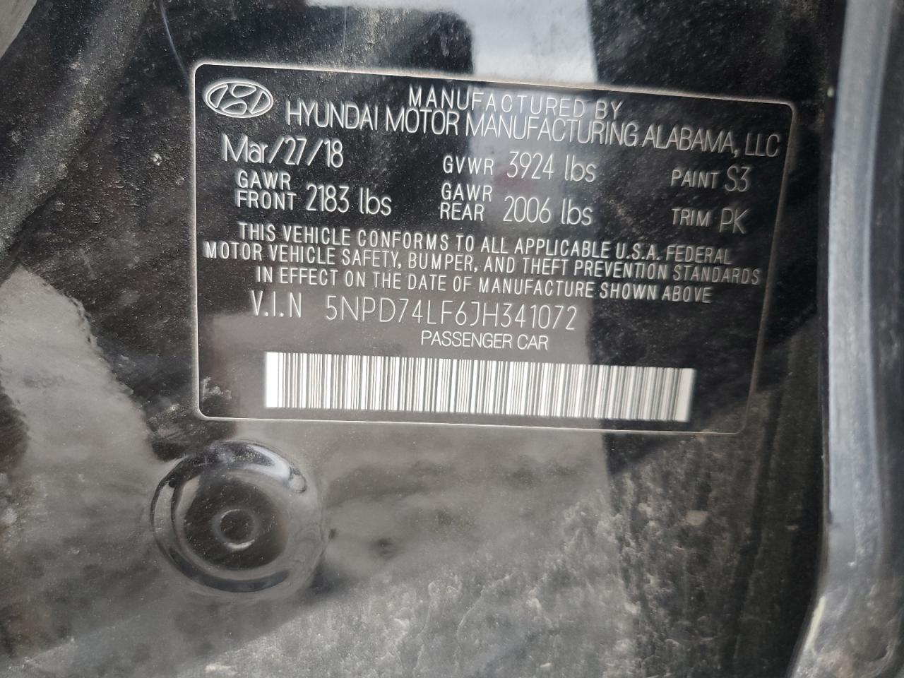 2018 Hyundai Elantra Se VIN: 5NPD74LF6JH341072 Lot: 86302645