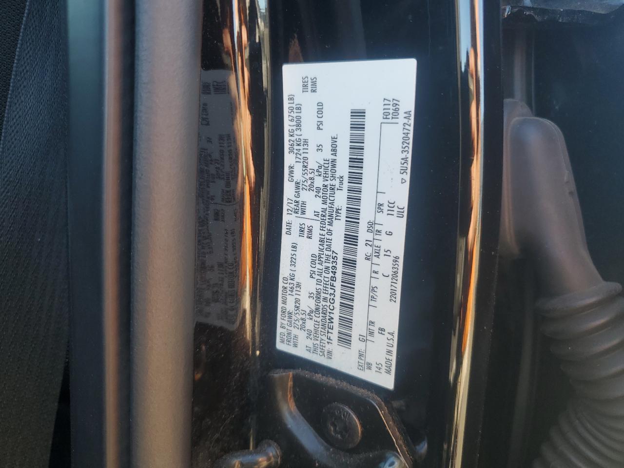 2018 Ford F150 Supercrew VIN: 1FTEW1CG3JFB49357 Lot: 91090825