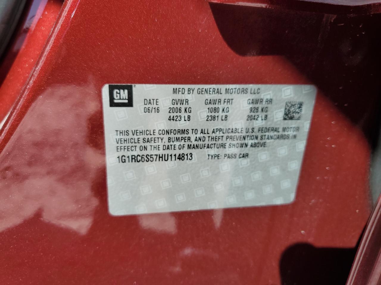 2017 Chevrolet Volt Lt VIN: 1G1RC6S57HU114813 Lot: 81927255