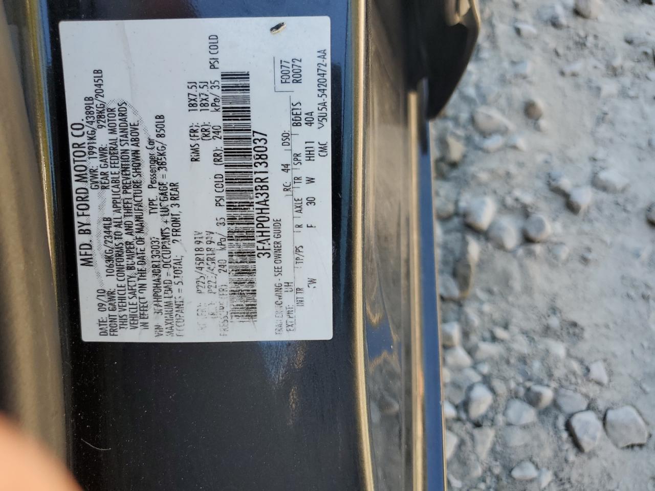 2011 Ford Fusion Se VIN: 3FAHP0HA3BR138037 Lot: 81952825