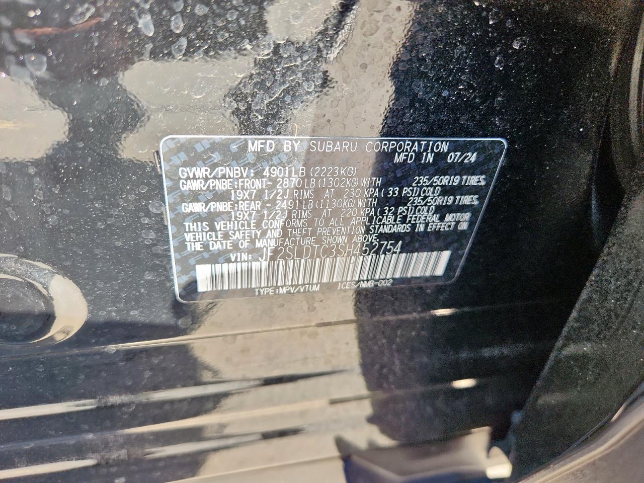 2025 Subaru Forester Touring VIN: JF2SLDTC3SH452754 Lot: 85507605