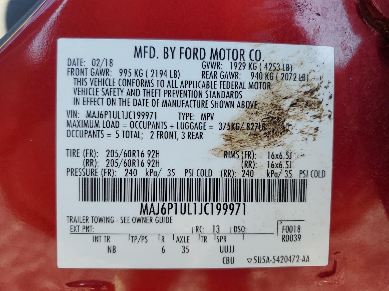 2018 Ford Ecosport Se VIN: MAJ6P1UL1JC199971 Lot: 82225705