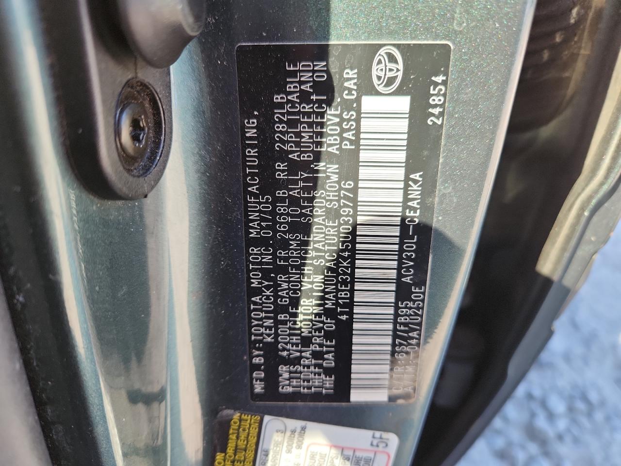 2005 Toyota Camry Le VIN: 4T1BE32K45U039776 Lot: 87299375