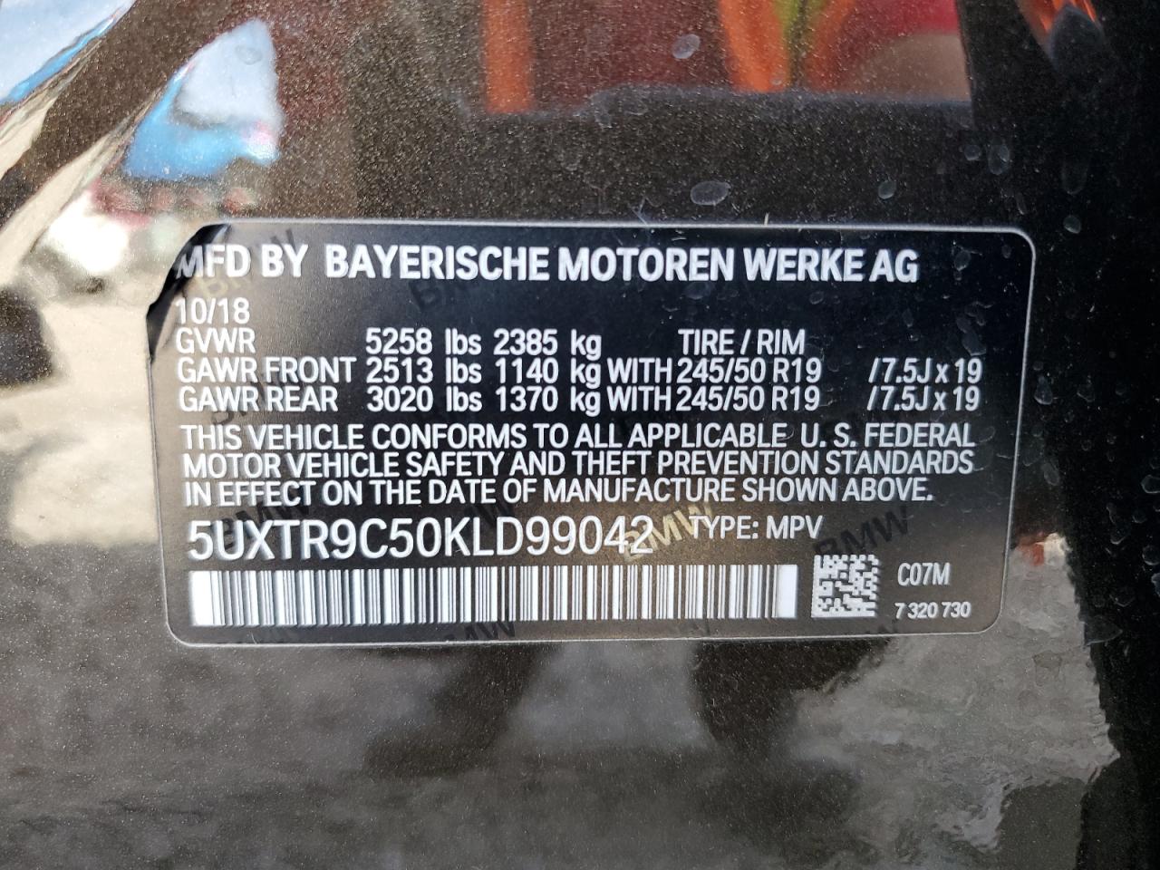 2019 BMW X3 xDrive30I VIN: 5UXTR9C50KLD99042 Lot: 82370405