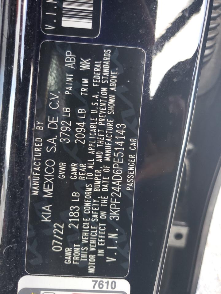 2023 Kia Forte Lx VIN: 3KPF24AD6PE514143 Lot: 85482085