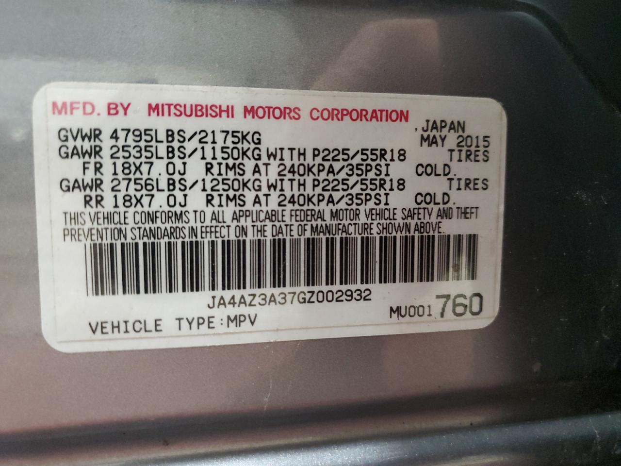 2016 Mitsubishi Outlander Se VIN: JA4AZ3A37GZ002932 Lot: 85188945