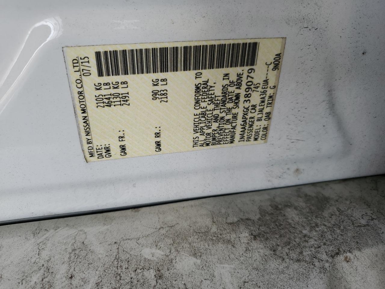 2016 Nissan Maxima 3.5S VIN: 1N4AA6APXGC389079 Lot: 90640455