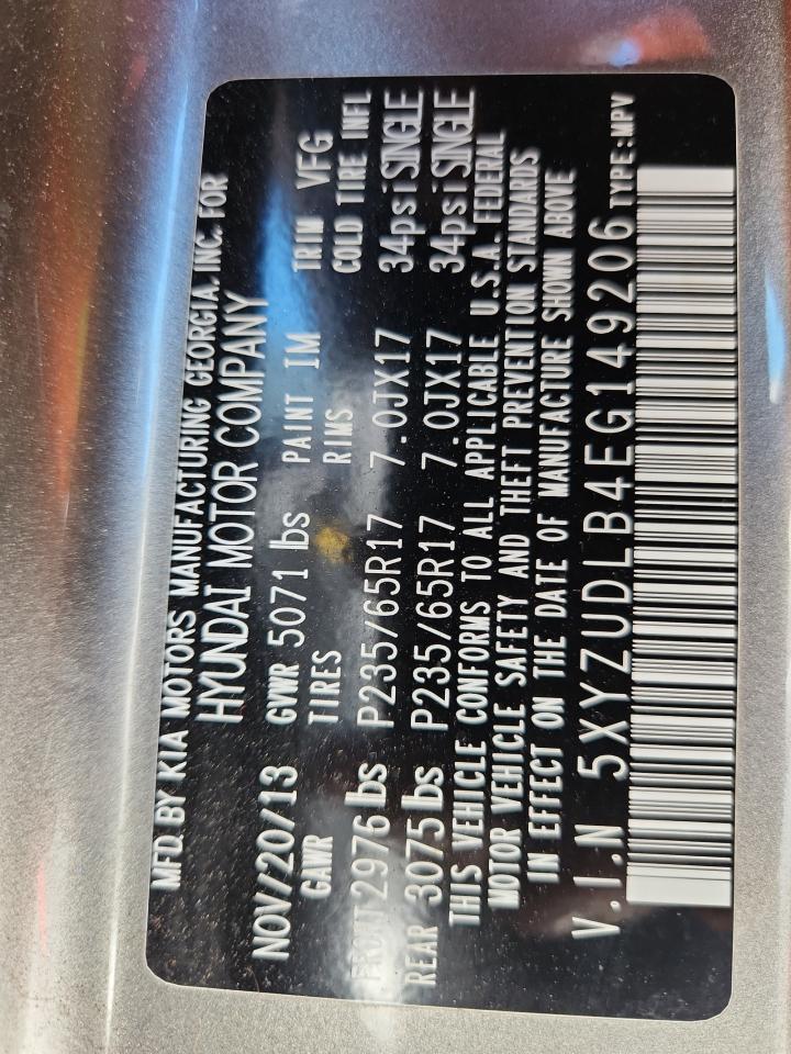 2014 Hyundai Santa Fe Sport VIN: 5XYZUDLB4EG149206 Lot: 85900415