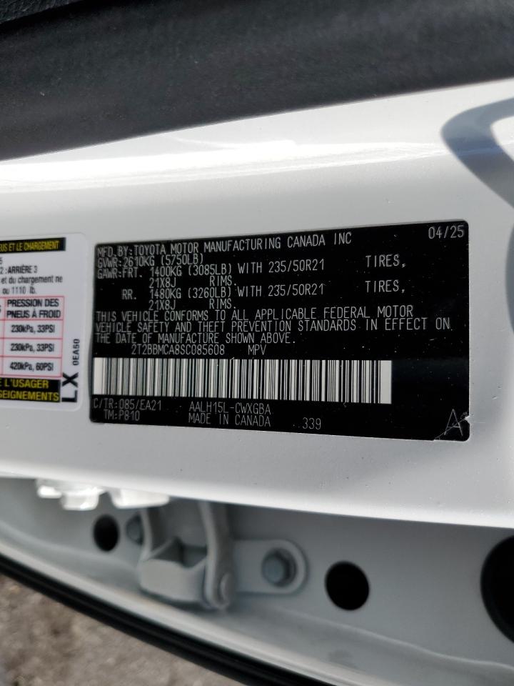 2025 Lexus Rx 350H Base VIN: 2T2BBMCA8SC085608 Lot: 86716755