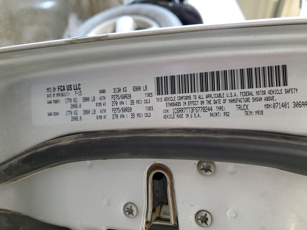 2015 Ram 1500 Slt VIN: 1C6RR7TT3FS778244 Lot: 85932045