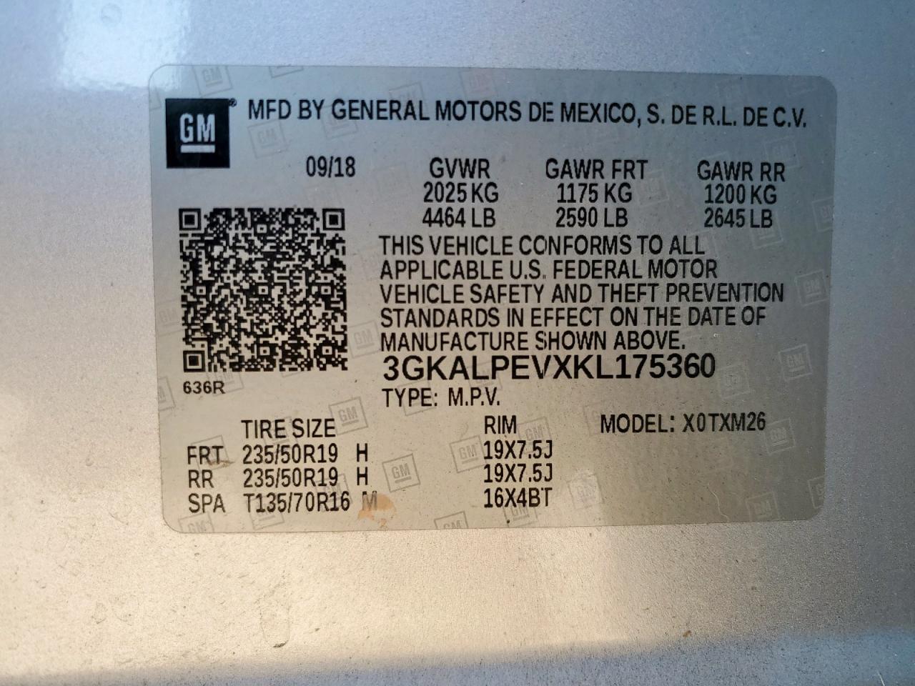 2019 GMC Terrain Slt VIN: 3GKALPEVXKL175360 Lot: 86275205
