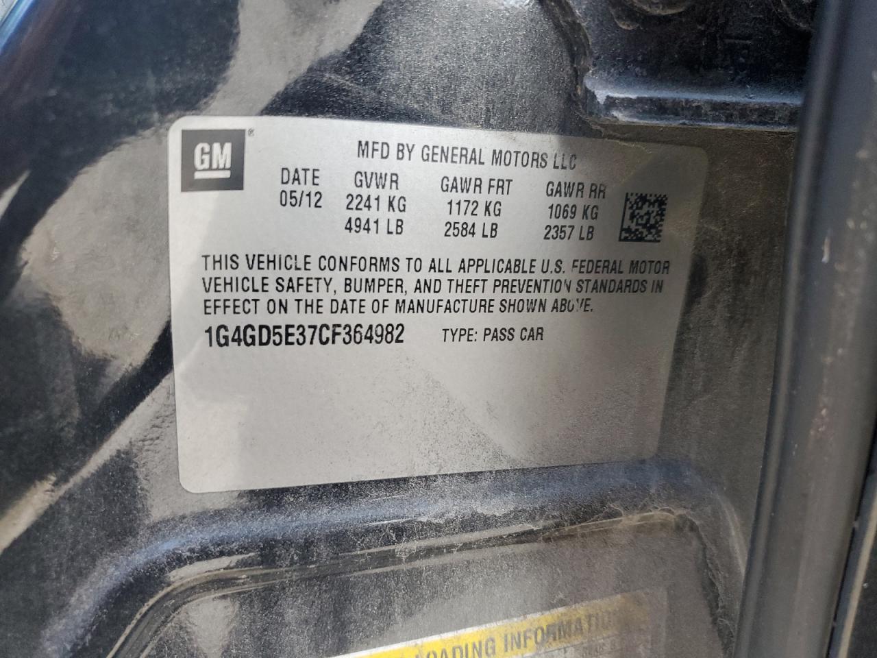 2012 Buick Lacrosse Premium VIN: 1G4GD5E37CF364982 Lot: 81965115