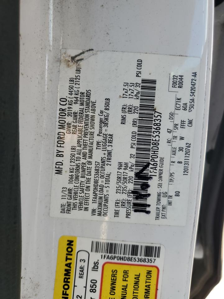 2014 Ford Fusion Se VIN: 1FA6P0HD8E5368357 Lot: 82231465