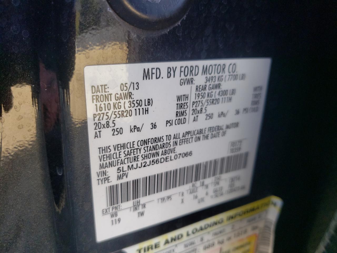 2013 Lincoln Navigator VIN: 5LMJJ2J56DEL07066 Lot: 82345735