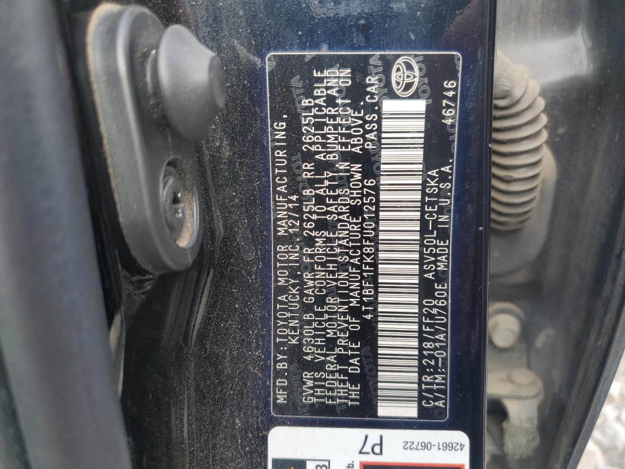 2015 Toyota Camry Le VIN: 4T1BF1FK8FU012576 Lot: 85860445